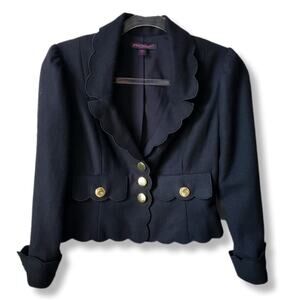 Betsey Johnson Black Wool Scalloped Blazer Jacket 2 Retro 40s Fall Career Event